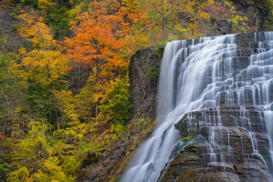 Long exposure of Ithaca Falls in autumn