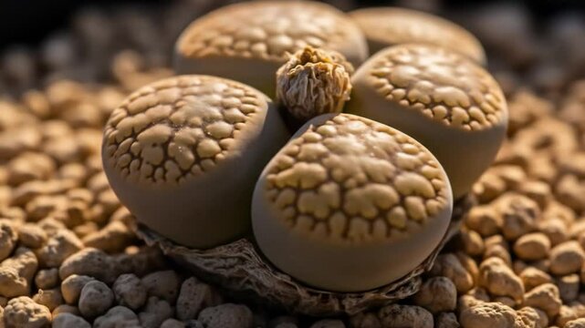 Lithops Succulent Close-Up: A Living Stone Plant with Unique Markings and Texture
