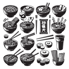 Black Ramen Silhouette Vector, High Quality Illustration on White Background