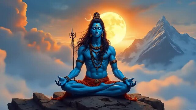 Serene Shiva Meditation with Himalayan Sunset.
