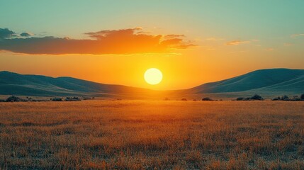 Obraz premium Golden Sunset Over Wheat Field Agriculture Rural Landscape Scenery Horizon