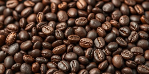 Obraz premium Dark brown roasted coffee beans, close-up texture showing rich surface detail, bean, oily