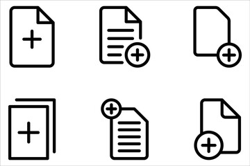 new document icon set, vector illustration of add paper on white background