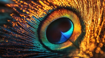 Obraz premium Magnificent Peacock Feather Close-Up Macro Photography of Nature's Jewel