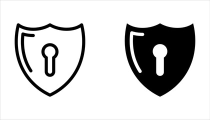 Security Shield Vector Line Icon Set. Security shield outline symbols with padlock on white background