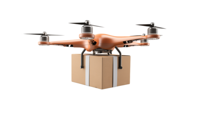 Orange Drone Delivering Package Cargo Transportation Technology