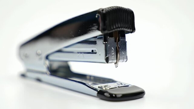 Silver Metal Stapler on White Background Office Supply Close Up Still Life