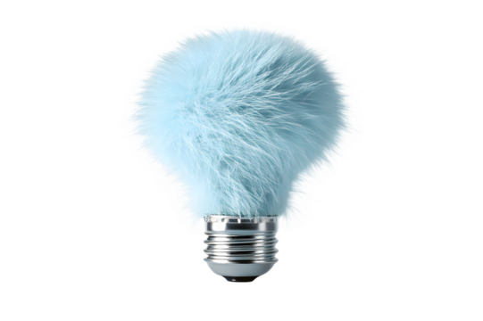 Fluffy Blue Light Bulb with Silver Base on Transparent Background