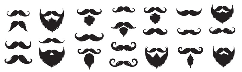mustaches beard style set vector silhouettes illustration