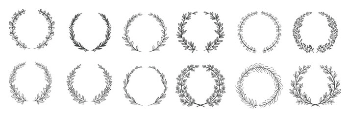  ornamental branch wreathes laurel leafs wreath olive branches round floral ornament frames set