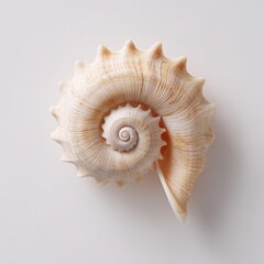 Obraz premium Spiral Seashell Centered on White Background with Soft Commercial Lighting and Sharp Texture Detail. Clean Studio Product Composition.