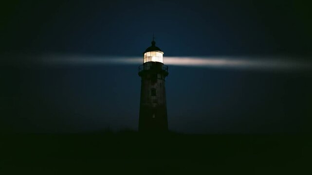 Night Watch: Lighthouse Beacon Sweeping Across Dark Coastal Landscape Video