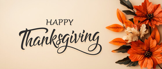 Elegant Thanksgiving Greeting with Floral Decoration and Warm Color Palette