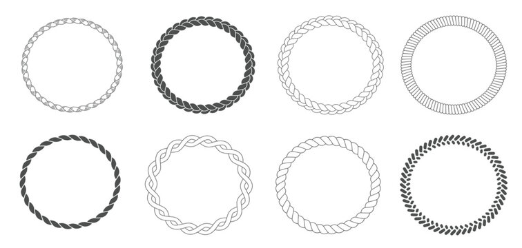  set decorative circular frames.eps, round rope frame circle ropes rounded border decorative marine cable frame circles isolated set.