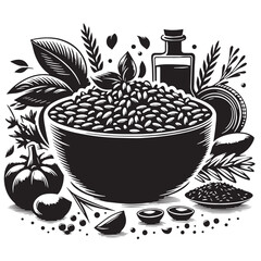 Black Risotto Silhouette Vector, High Quality Illustration on White Background