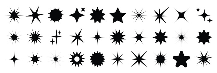 Set of black sparkle stars. Twinkle stars collection. Stars icon