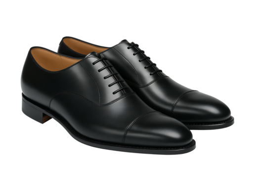 Polished black oxford shoes isolated on transparent background - Powered by Adobe