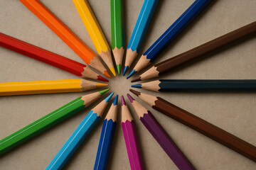 Colorful Pencils Arranged in a Circle Pattern for Arts