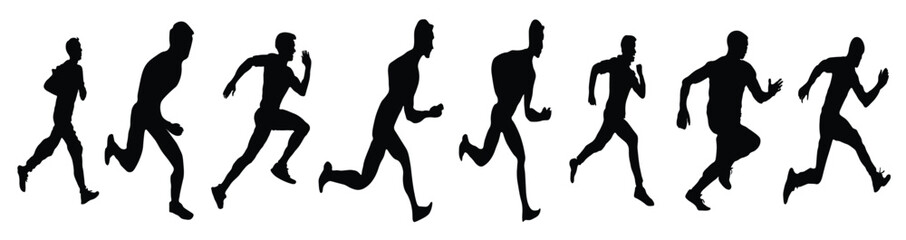 set green silhouettes runners sprint men vector illustration