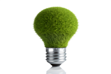 Green Energy Concept Light Bulb Covered in Grass on Transparent Background