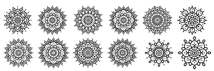  set hand drawn mandala designs intricate black white patterns