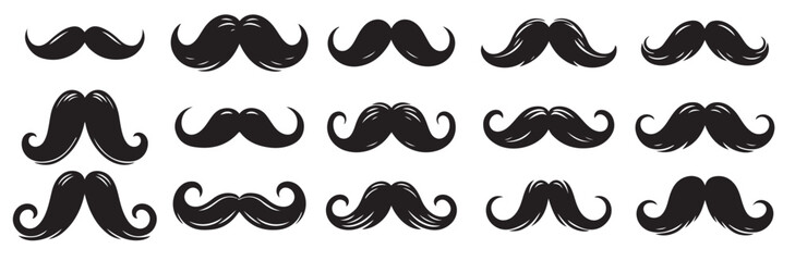 Set of black mustache icons. Silhouettes of mustache vector collection. Different mustache collection. Vector illustration