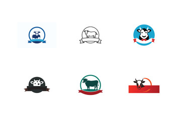 Diverse Cow Logo Collection Showcasing Farm Fresh Branding and Dairy Products Identity Through Cartoon and Silhouette Illustrations with Ribbon Banners