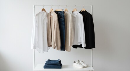 Neatly hung clothing display