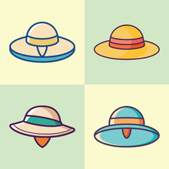 Sun Hat Flat Style Summer Accessory Vector Illustration