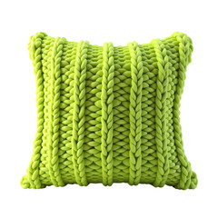 Fototapeta premium A square chartreuse knitted pillow with vertical braid design isolated on transparent background