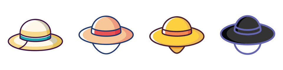 Sun Hat Flat Style Summer Accessory Vector Illustration