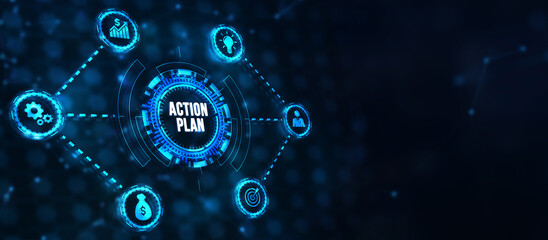 Internet, business, Technology and network concept. Concept meaning proposed strategy or course of actions for certain time. 3d illustration