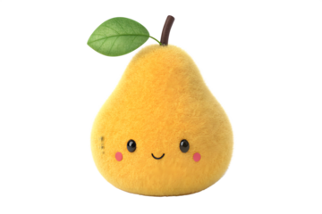 Cute Yellow Pear with Smiling Face on Transparent Background