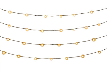 Glowing Christmas lights on a transparent background. Mini light set with golden glow for decoration.