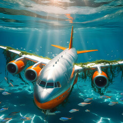 Naklejka premium airplane in the sea