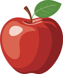 Glossy Red Apple with Green Leaf Digital Illustration