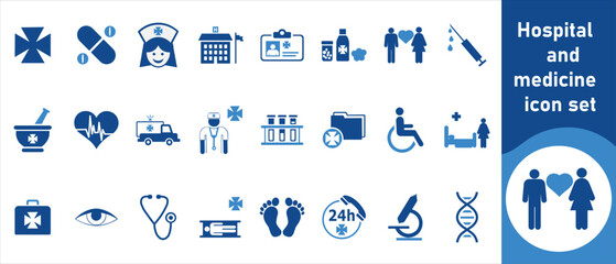 Hospital and medicine icon set, diagnosis, dentist, vitamins, laboratory, thermometer, capsule, button, nurse, medicine, isolated, medic, healthcare, professional, syringe, flat, logo and more