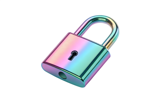 Iridescent Padlock Security Concept Isolated on Transparent Background - Powered by Adobe