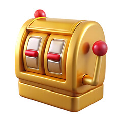 Golden 3d render of a classic casino slot machine against a black background