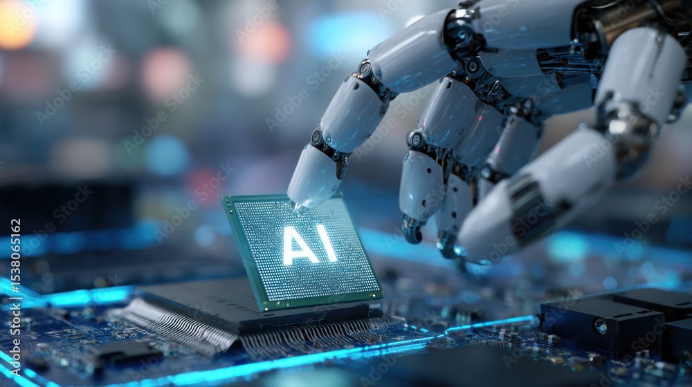 Poster robot installing ai chip on circuit board
