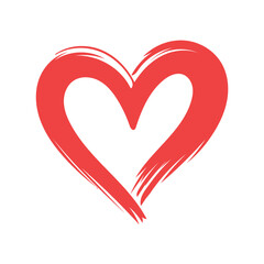 Bold Red Brush Stroke Heart Shape White Background