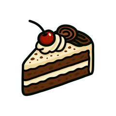 Slice of Delicious Chocolate Cake with Cherry And Cream Topping