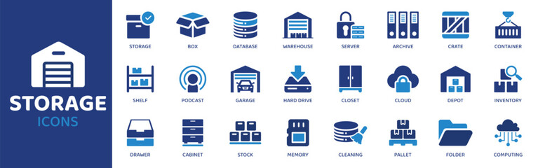 Storage - Icon Collection. Thin Line Set contains such Icons as Storage, Box, Container, Bin, File, Folder, Cabinet and more. Simple web icons set. © MAHAMMAD