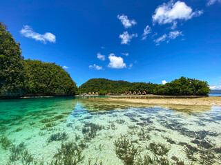 Beach resort with transparent turquoise water. Sohoton cove. Bucas Grande. Philippines.