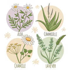 healing herbs and medicinal plants flat icons