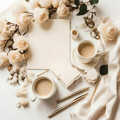 blank note paper with rose