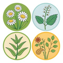 medicinal herbs icons flat.