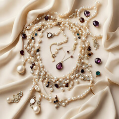 pearl necklace on silk