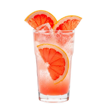 Refreshing Paloma cocktail with juicy grapefruit slices, sparkling soda, and ice in a tall glass&mdash;perfect for summer vibes PNG file on transparent background 