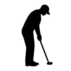 Golfer preparing to putt, side view silhouette